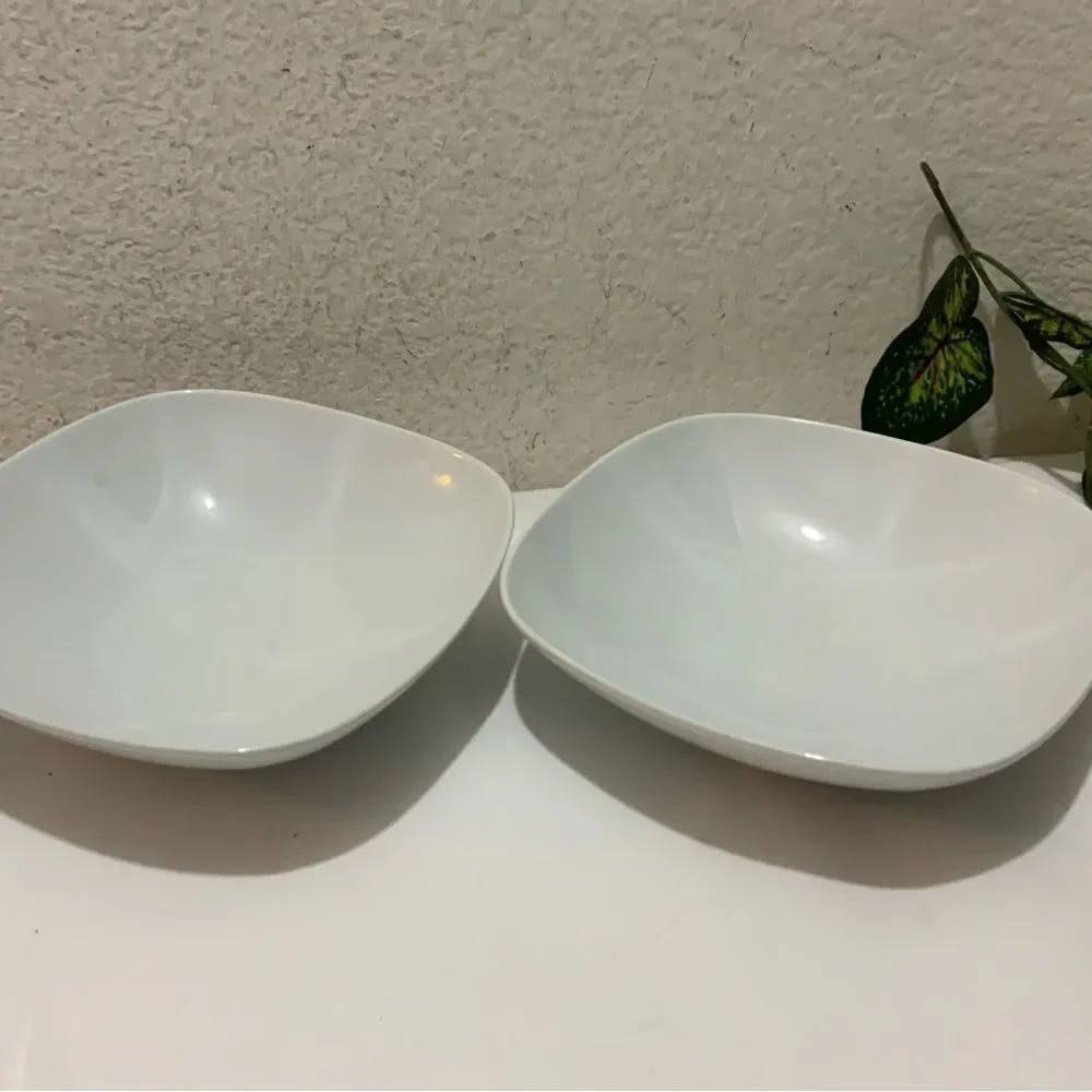 Set of 2 IKEA Square Soup Cereal Bowl Salad 8” White Porcelain 21986 Thailand G5